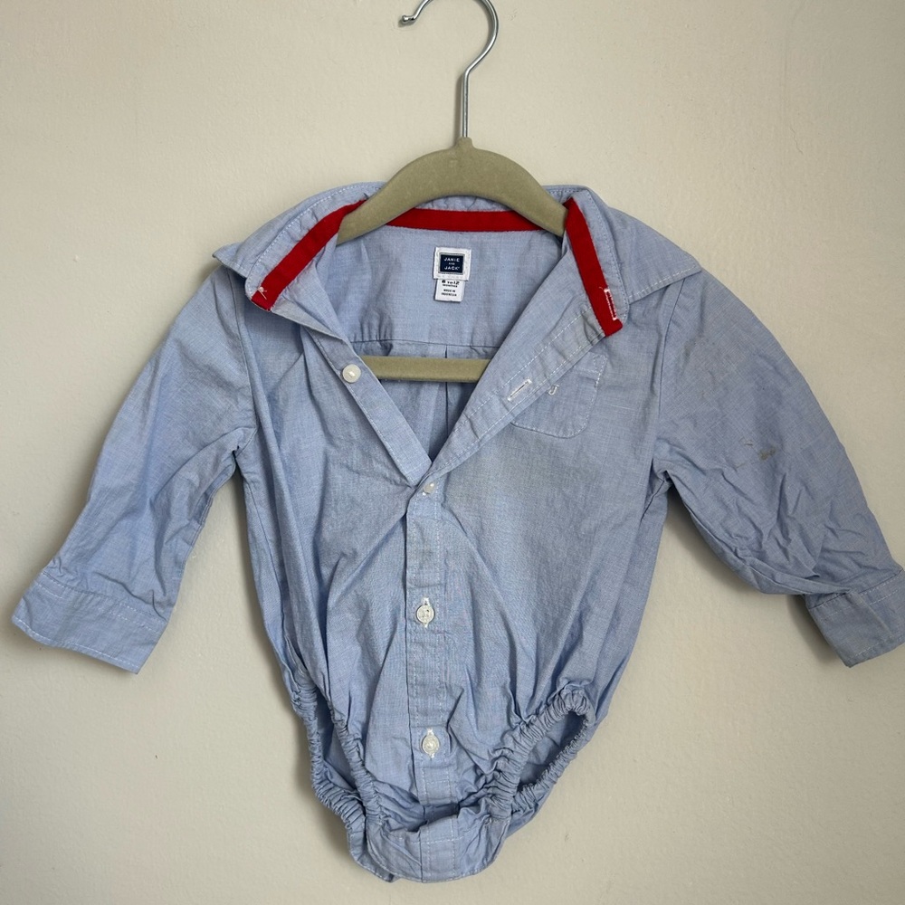 Janie and Jack blue button down onesie. Size 6-12 months